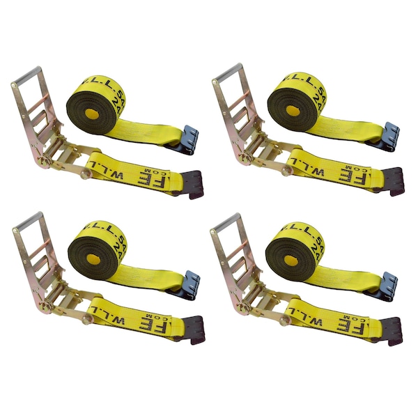 Tie 4 Safe Heavy Duty 3" x 30' Ratchet Tie Down Strap Flat Hook for Farm Trailer Truck Yellow, 4PK RT20R-1530-M12N-Y-4 - main